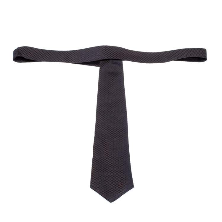مملوكة مسبقًا Louis Vuitton Navy Blue Petit Damier Silk Jacquard Skinny Tie 