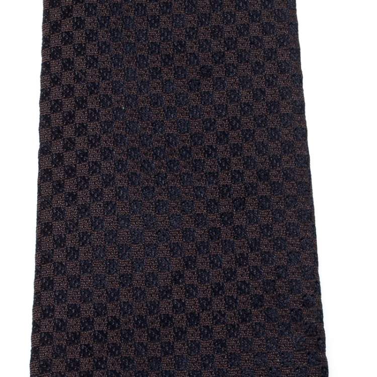 مملوكة مسبقًا Louis Vuitton Navy Blue Petit Damier Silk Jacquard Skinny Tie 