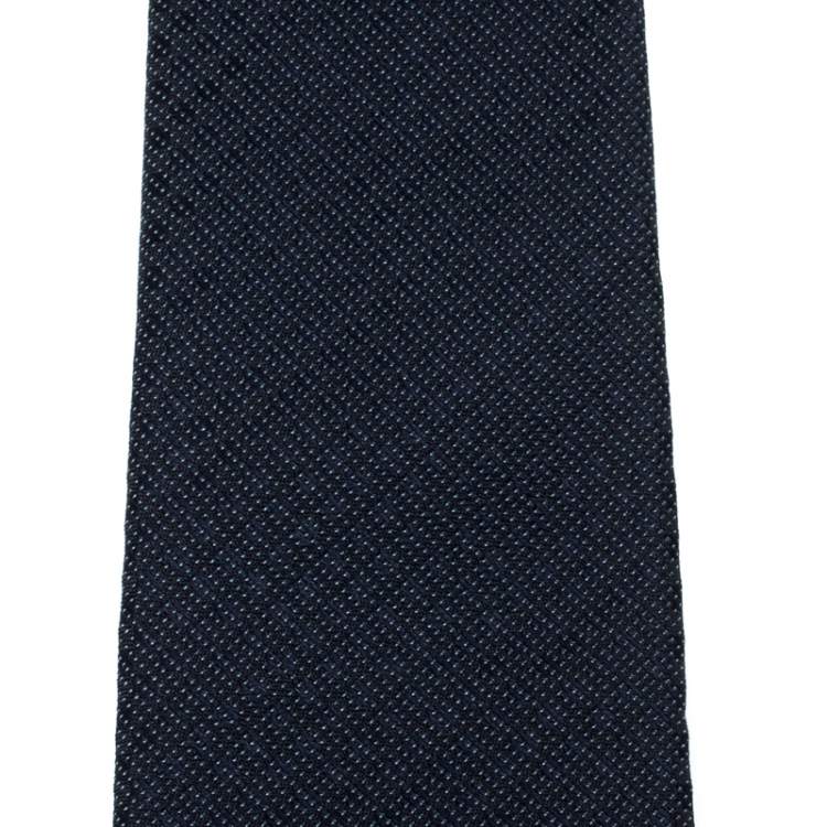 Pre Owned Louis Vuitton Navy Blue Patterned Silk Woven Skinny Tie