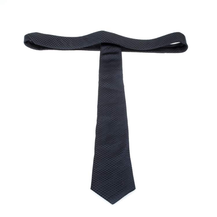 مملوكة مسبقًا Louis Vuitton Navy Blue Petit Damier Silk Jacquard Skinny Tie 