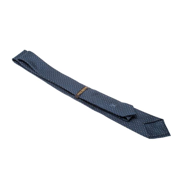 Pre Owned Louis Vuitton Navy Blue Triangle Print Silk Skinny Tie