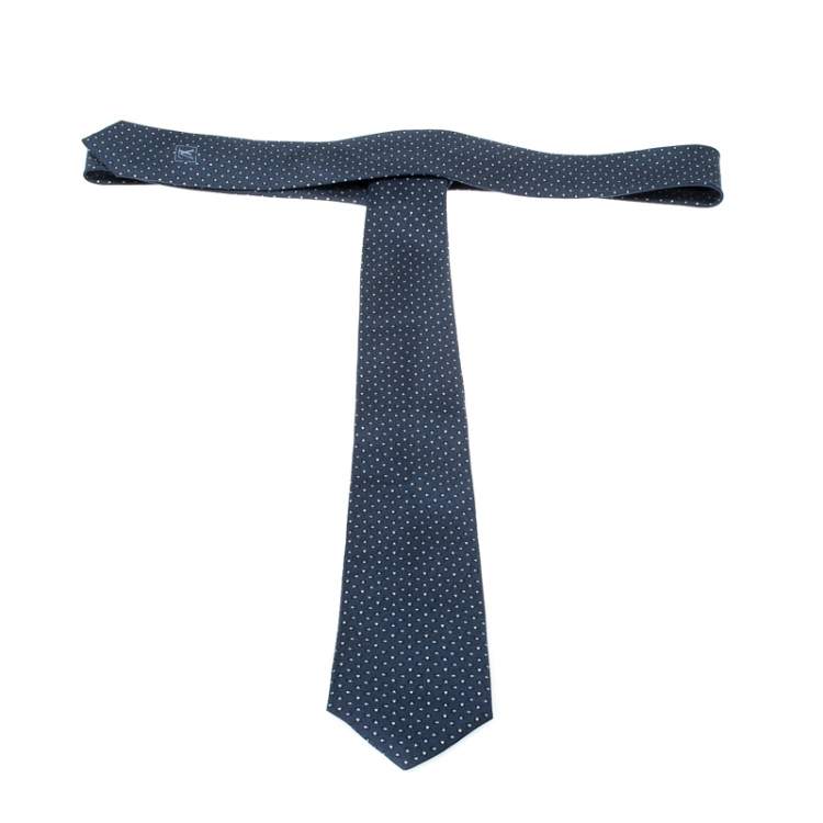 Pre Owned Louis Vuitton Navy Blue Triangle Print Silk Skinny Tie