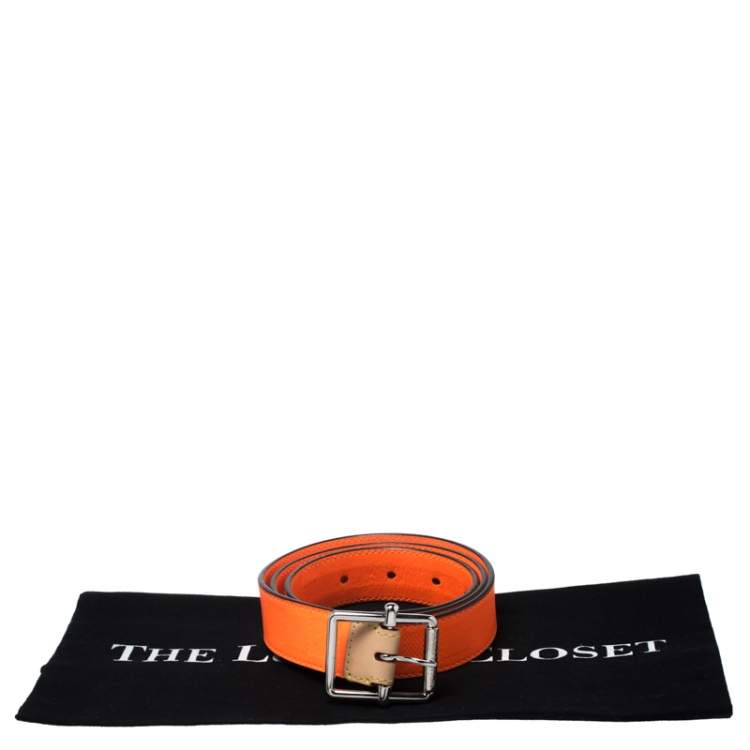 Pre Owned Louis Vuitton Neon Orange Damier Infini Leather Belt Size 85CM