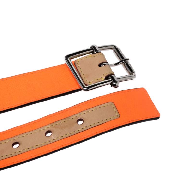 Pre Owned Louis Vuitton Neon Orange Damier Infini Leather Belt Size 85CM