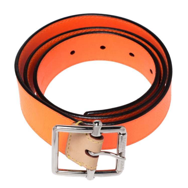 Pre Owned Louis Vuitton Neon Orange Damier Infini Leather Belt Size 85CM