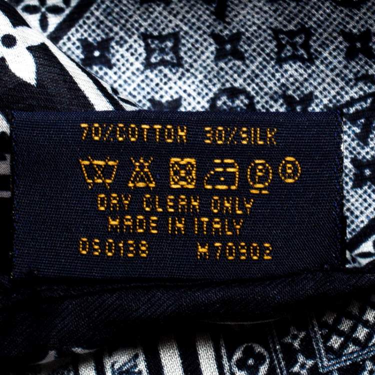 Pre Owned Louis Vuitton Navy Blue Card Monogram Silk Blend Bandana Scarf