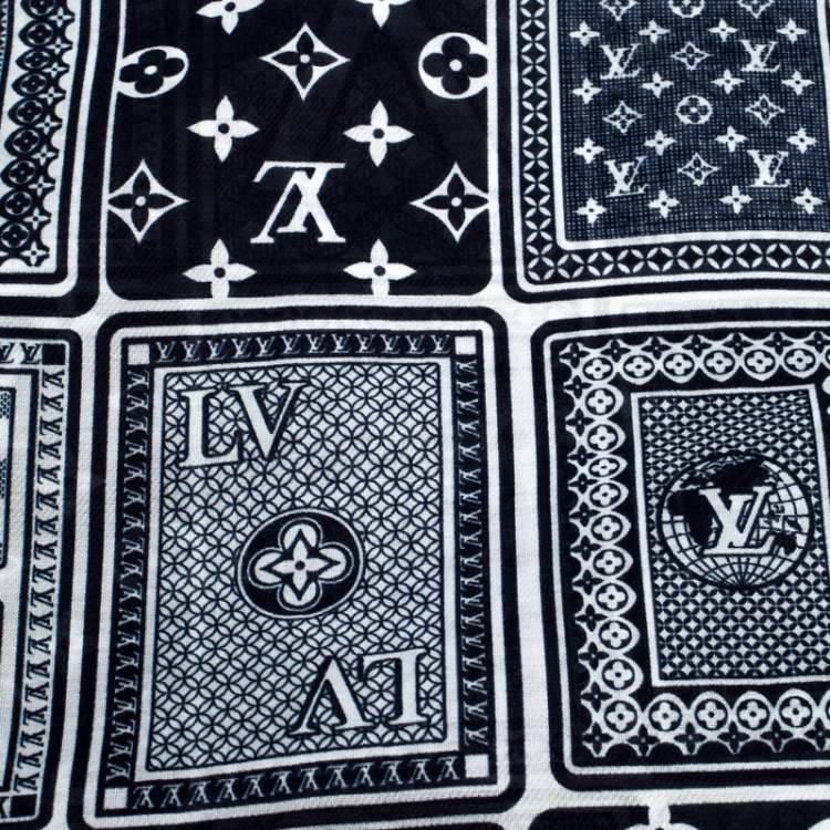 Pre Owned Louis Vuitton Navy Blue Card Monogram Silk Blend Bandana Scarf