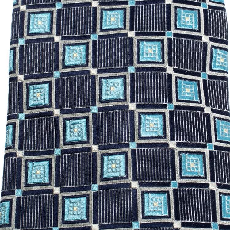 Pre Owned Boss By Hugo Boss Blue Jacquard Classic Silk Tie