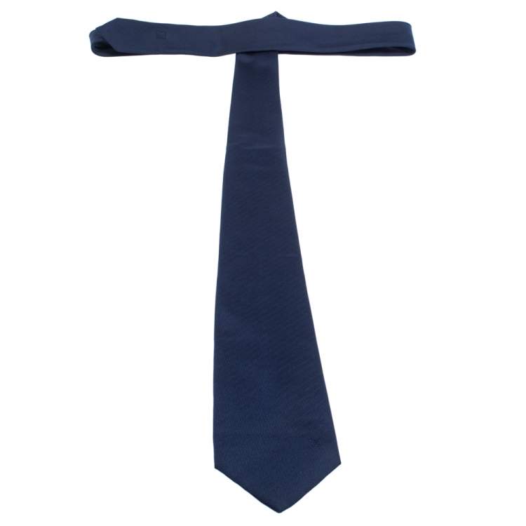 Pre Owned Louis Vuitton Uniformes Navy Blue Classic Silk Tie