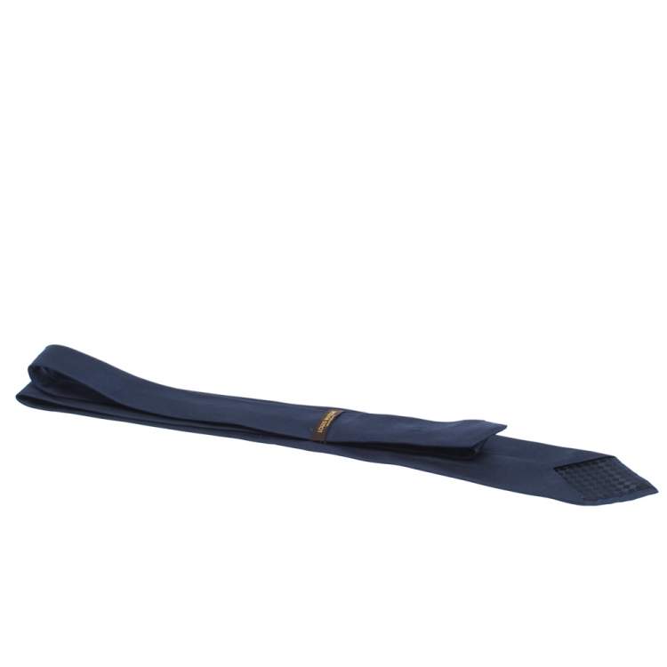 Pre Owned Louis Vuitton Uniformes Navy Blue Classic Silk Tie