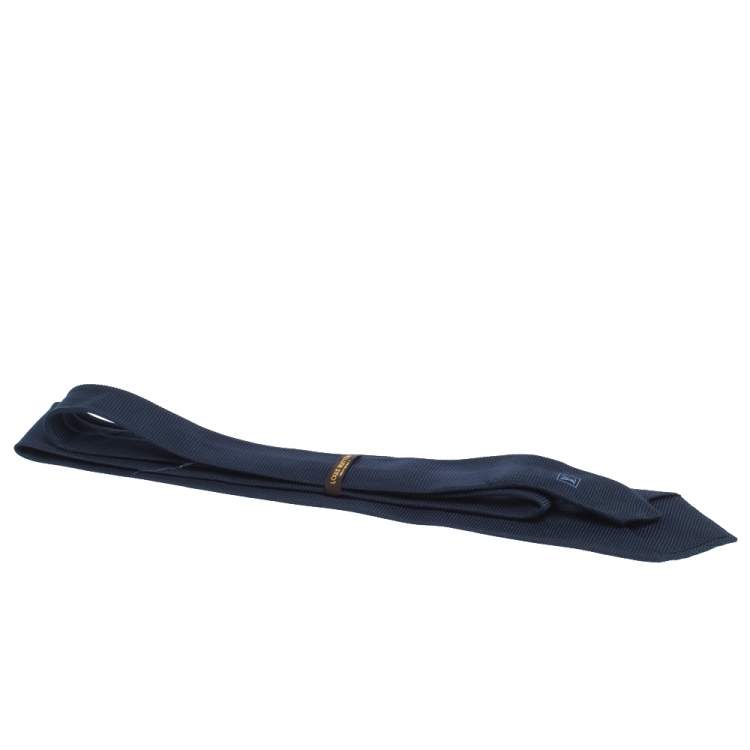 Pre Owned Louis Vuitton Uniformes Navy Blue Jacquard Classic Silk Tie