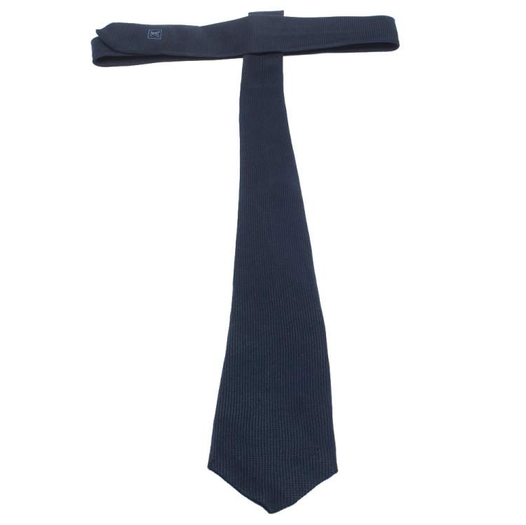 Pre Owned Louis Vuitton Uniformes Navy Blue Jacquard Classic Silk Tie