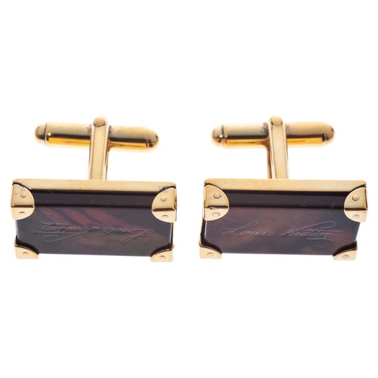 Pre Owned Louis Vuitton Brown Signature Rectangular Cufflinks 