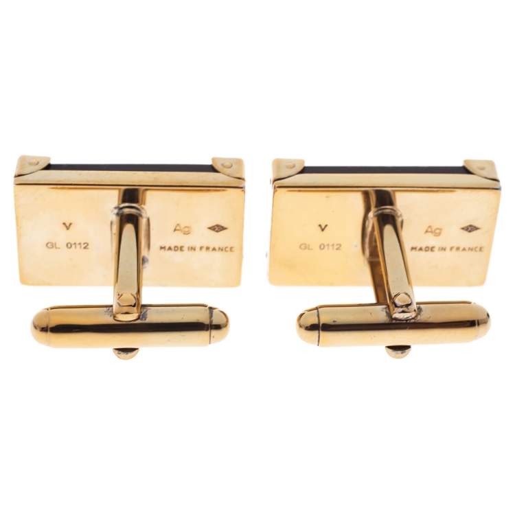 Pre Owned Louis Vuitton Brown Signature Rectangular Cufflinks 