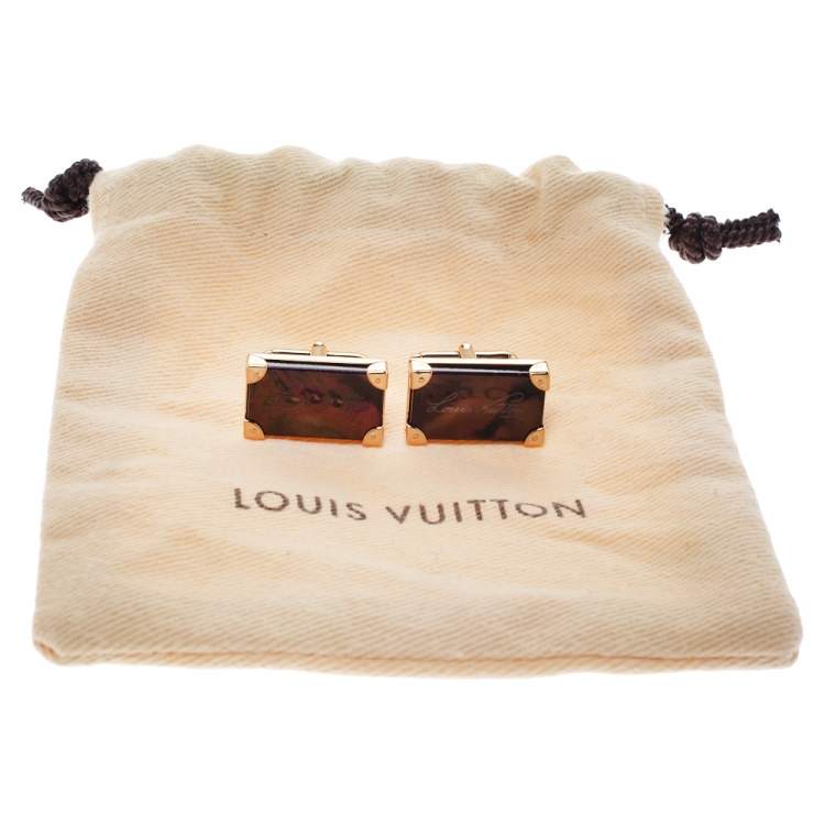 Pre Owned Louis Vuitton Brown Signature Rectangular Cufflinks 
