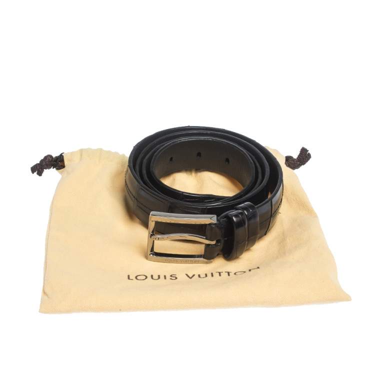 Pre Owned Louis Vuitton Black Crocodile Buckle Belt 120CM