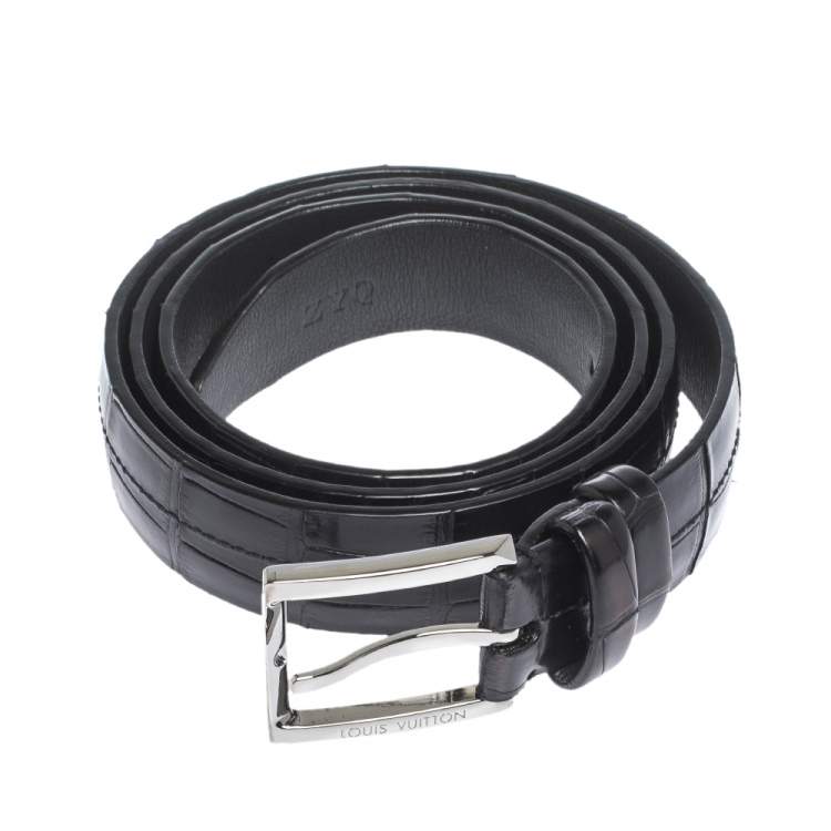 Pre Owned Louis Vuitton Black Crocodile Buckle Belt 120CM