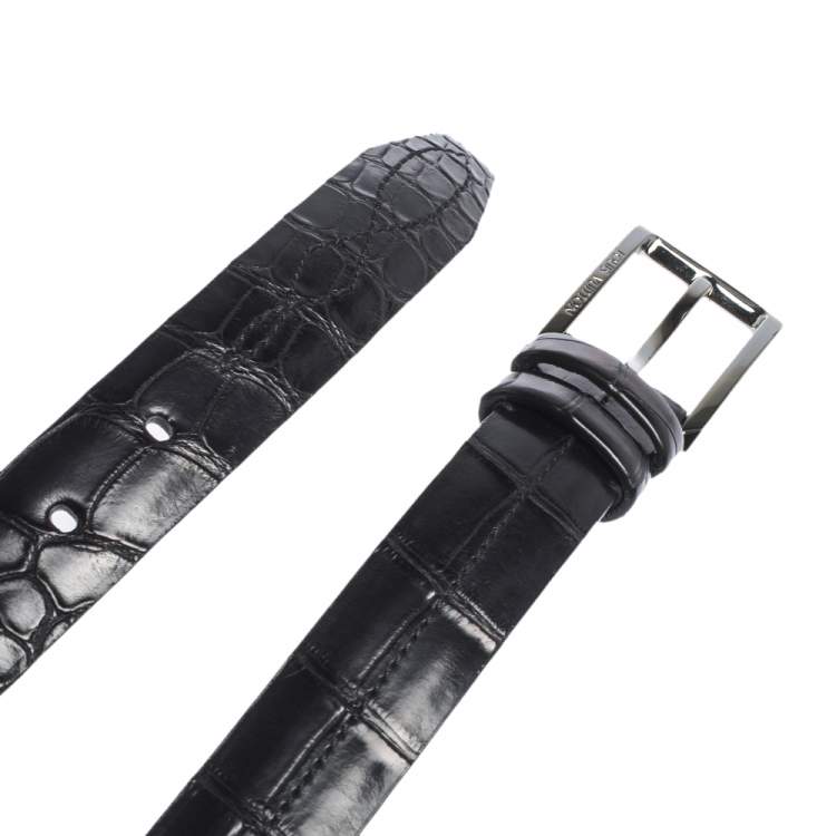 Pre Owned Louis Vuitton Black Crocodile Buckle Belt 120CM