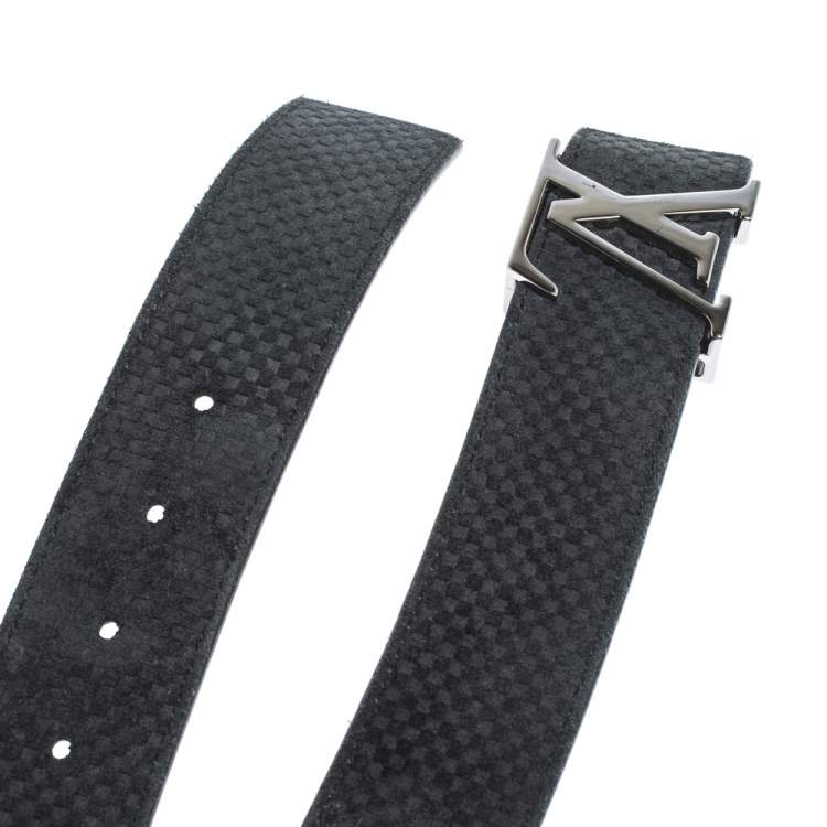 Pre Owned Louis Vuitton Dark Blue Suede Damier LV Initials Belt 110CM