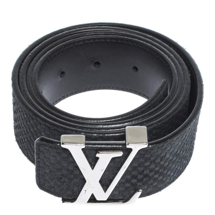 Pre Owned Louis Vuitton Dark Blue Suede Damier LV Initials Belt 110CM