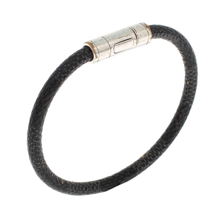 Pre Owned Louis Vuitton Keep It Damier Graphite Canvas Silver Tone Bracelet