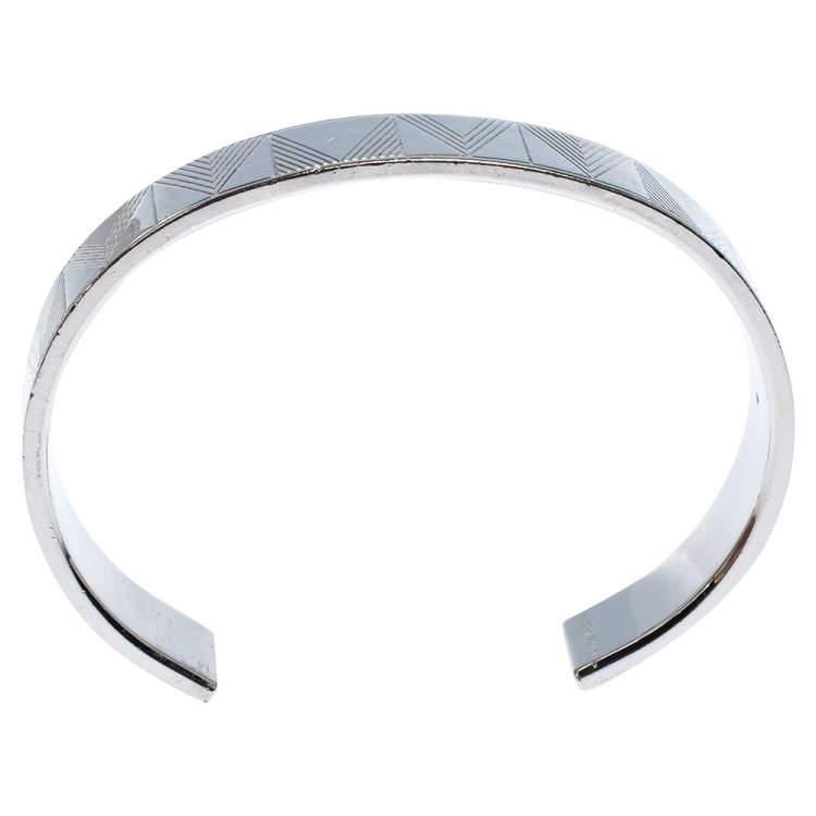 Pre Owned Louis Vuitton Silver Tone Shadow V Open Cuff Bracelet