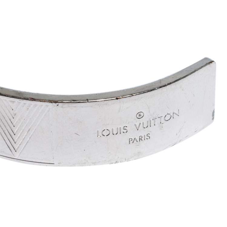 Pre Owned Louis Vuitton Silver Tone Shadow V Open Cuff Bracelet