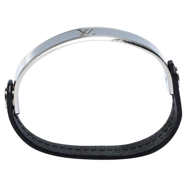 Pre Owned Louis Vuitton Curve it Leather Silver Tone Bracelet