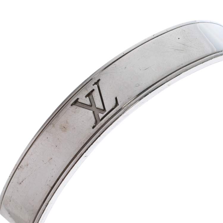Pre Owned Louis Vuitton Curve it Leather Silver Tone Bracelet