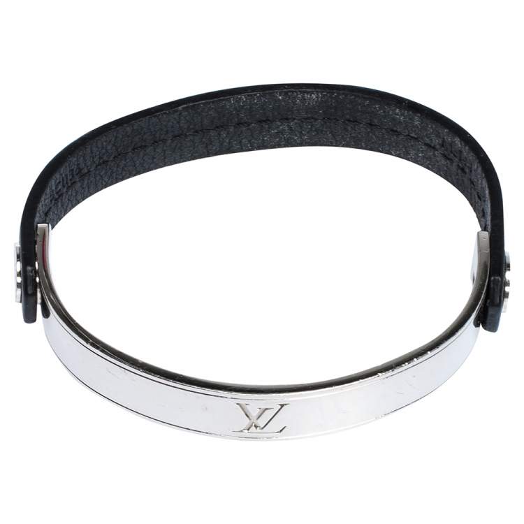 Pre Owned Louis Vuitton Curve it Leather Silver Tone Bracelet