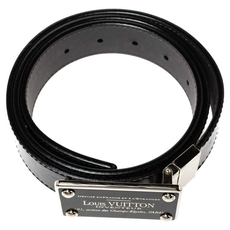مملوكة مسبقًا Louis Vuitton Black Damier Embossed Leather Inventeur Belt 95CM