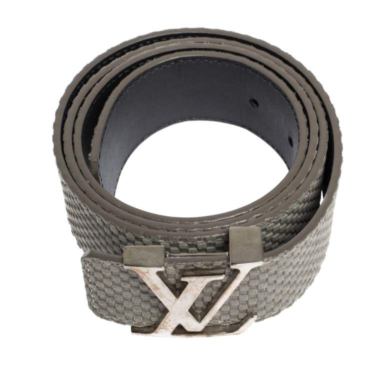 مملوكة مسبقًا Louis Vuitton Pale Green Damier Embossed Suede LV Initiales Belt 95CM