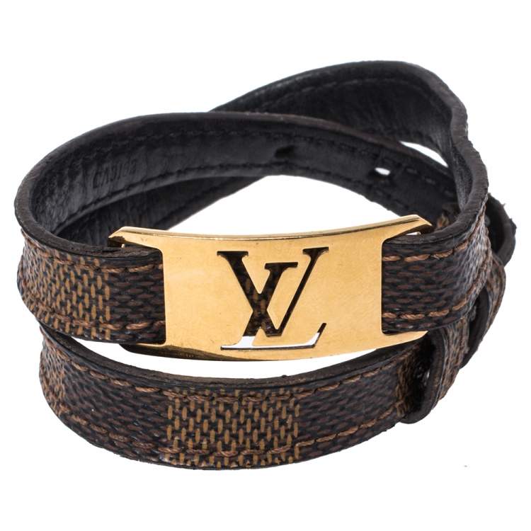 Louis Vuitton Keep It Double Leather Bracelet Brown Coated Canvas. Size 19