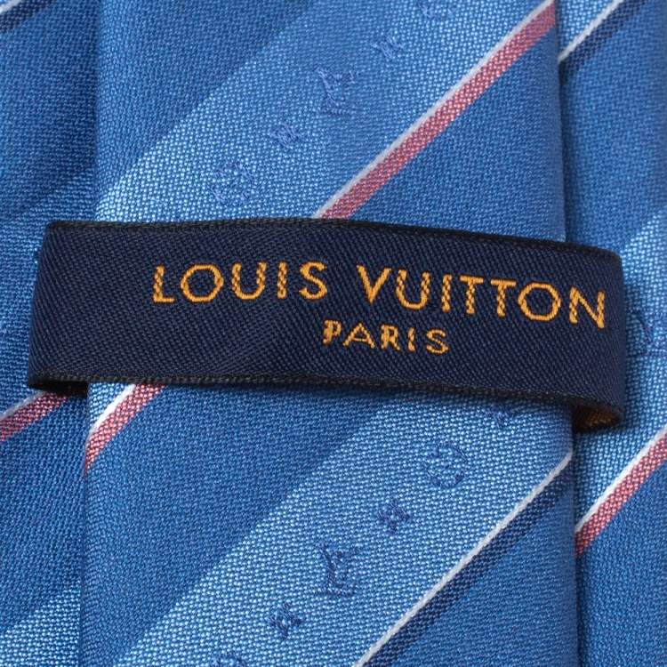 Pre Owned Louis Vuitton Blue Monogram Striped Silk Tie