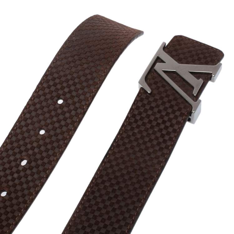 Pre Owned Louis Vuitton Mini Damier Ebene Suede LV Initiales Belt 100CM