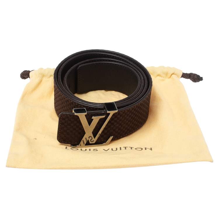 Pre Owned Louis Vuitton Mini Damier Ebene Suede LV Initiales Belt 100CM