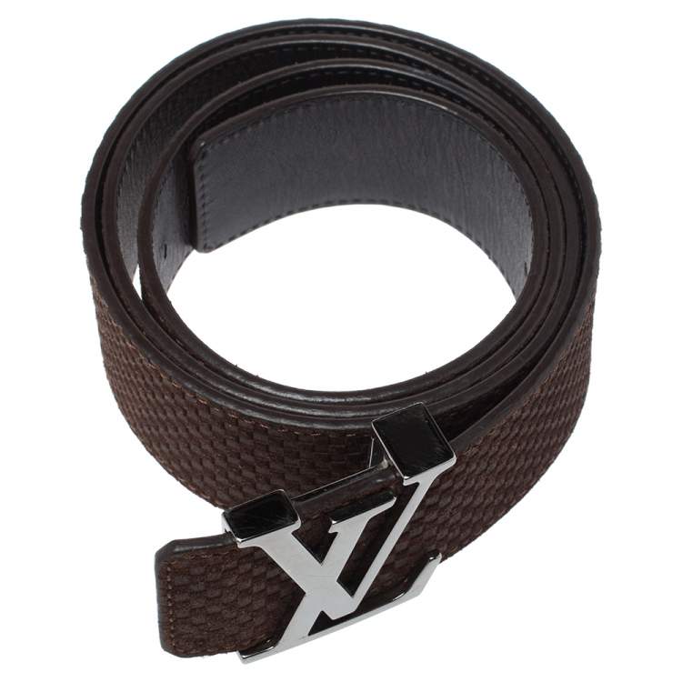 Pre Owned Louis Vuitton Mini Damier Ebene Suede LV Initiales Belt 100CM