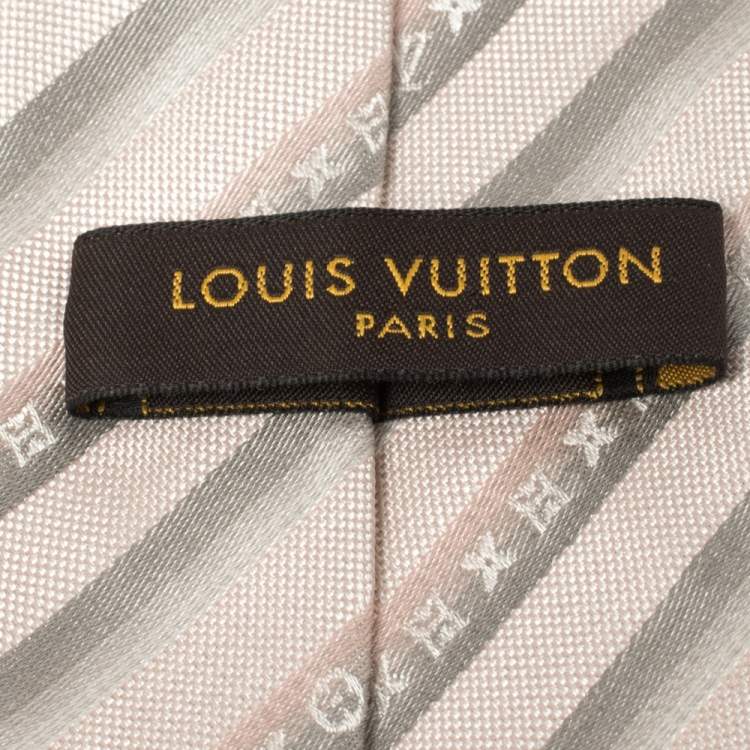 Pre Owned Louis Vuitton Pale Pink Diagonal Striped Silk Tie