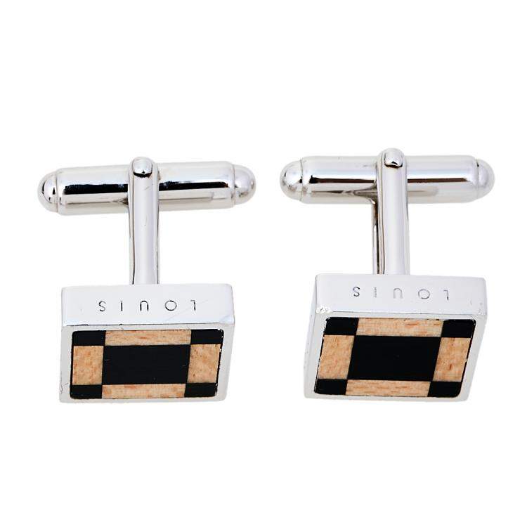 مملوكة مسبقًا Louis Vuitton Damier Sterling Silver Wooden Square Cufflinks