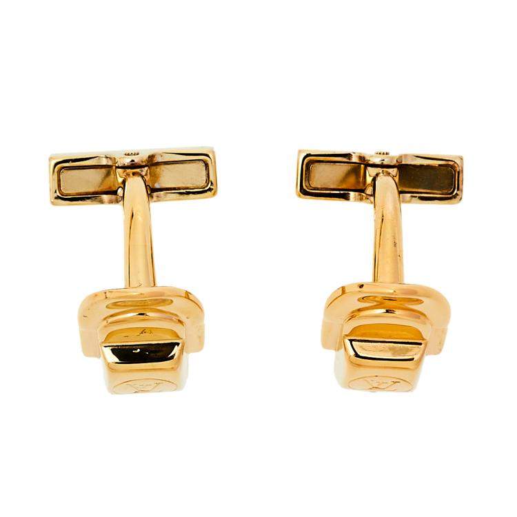Pre Owned Louis Vuitton Gold Tone Silver Cufflinks