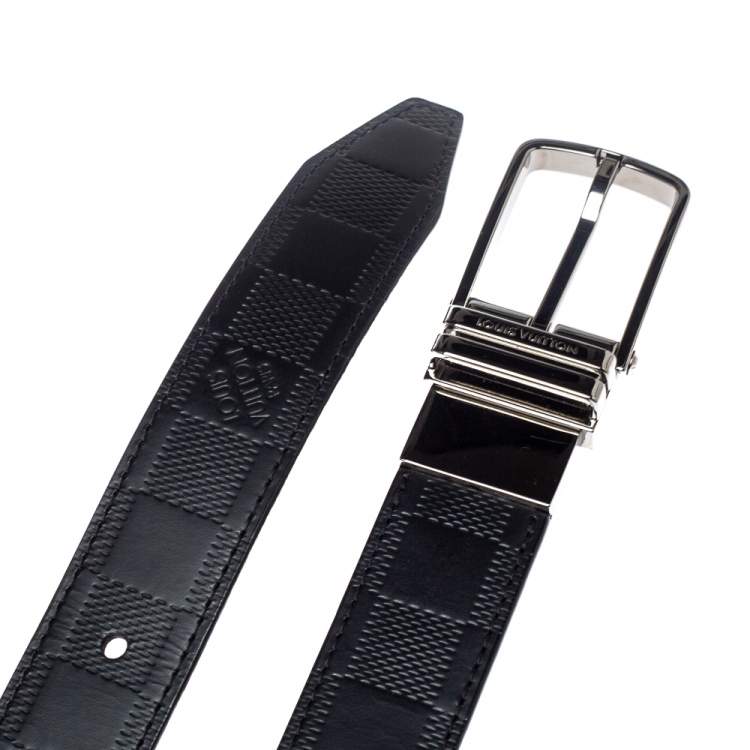 مملوكة مسبقًا Louis Vuitton Black/Grey Damier Embossed Leather Reversible Boston Belt 90CM