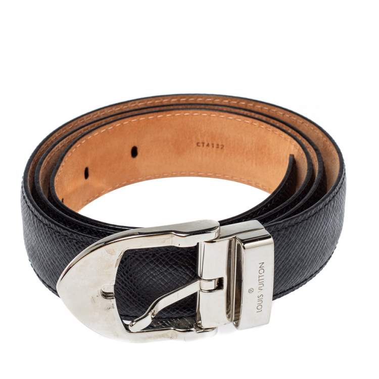 Louis Vuitton, Accessories, Authentic Louis Vuitton Black Taiga Leather  Ceinture Silver Buckle Belt 9538