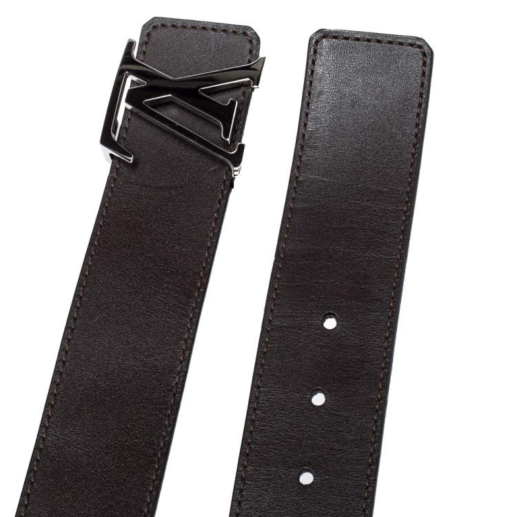 مملوكة مسبقًا Louis Vuitton Black/Dark Brown Leather Initiales Reversible Belt 90CM