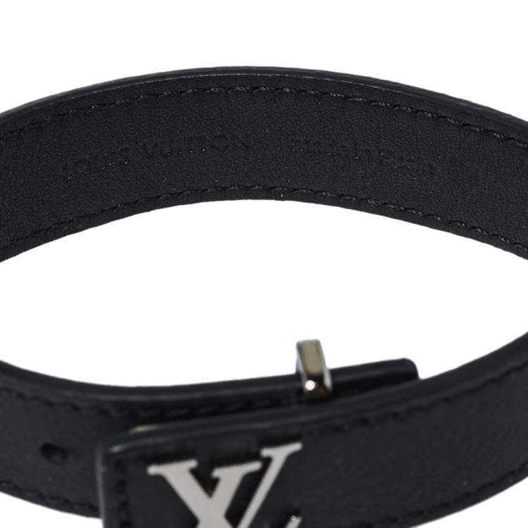 Pre Owned Louis Vuitton Black Leather LV Slim Bracelet