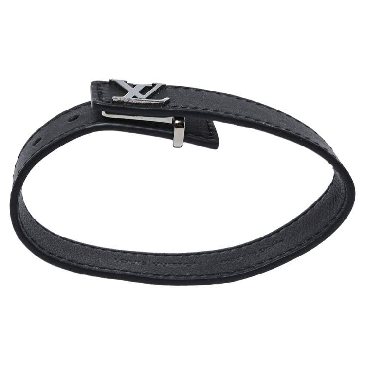 Pre Owned Louis Vuitton Black Leather LV Slim Bracelet