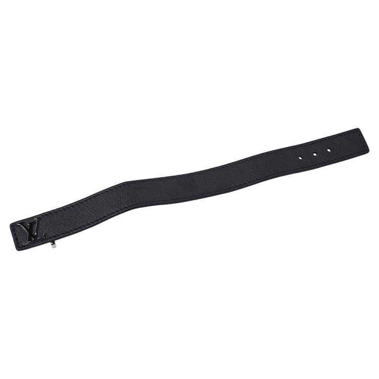 Pre Owned Louis Vuitton Black Leather LV Slim Bracelet