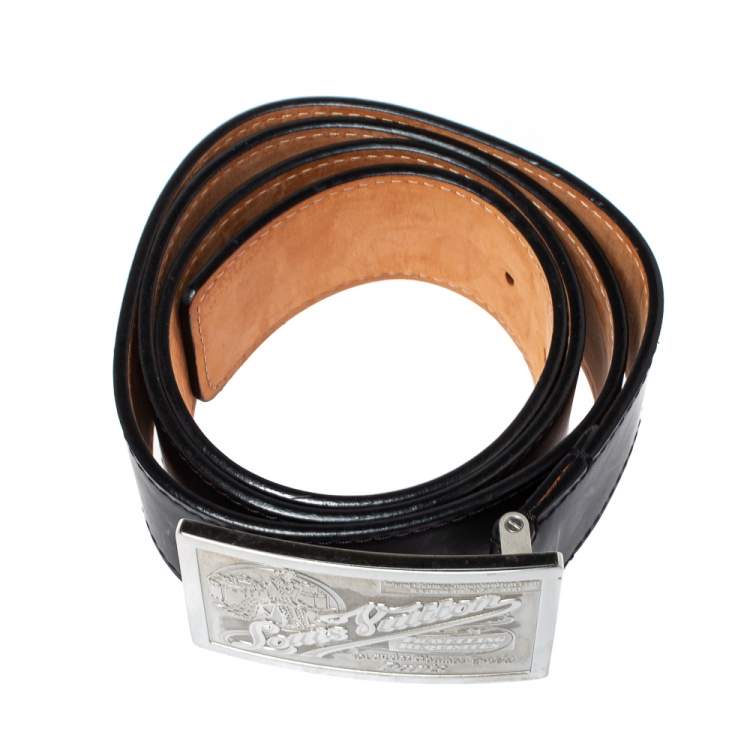 Pre Owned Louis Vuitton Black Leather Travelling Requisites Belt 110 CM