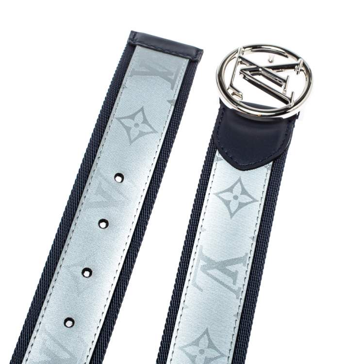 Pre Owned Louis Vuitton Navy Blue/Grey Monogram Fabric LV Circle Belt 90CM