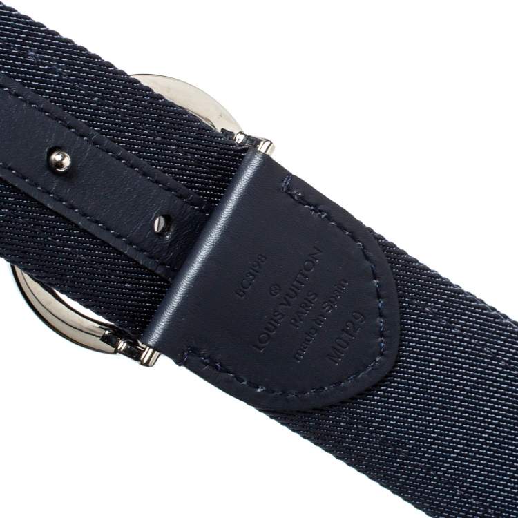 Pre Owned Louis Vuitton Navy Blue/Grey Monogram Fabric LV Circle Belt 90CM
