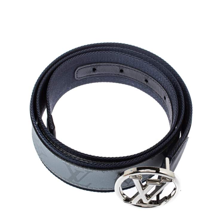 Pre Owned Louis Vuitton Navy Blue/Grey Monogram Fabric LV Circle Belt 90CM